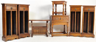 WOOD BROS OLD CHARM OAK CD PEDESTALS AND SIDE TABLE