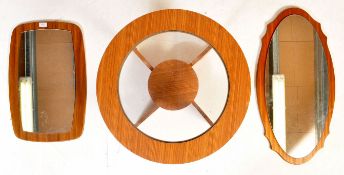 TWO RETRO VINTAGE 20TH CENTURY TEAK VENEER MIRROR WITH COFFEE TABLE