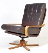 RETRO VINTAGE 20TH CENTURY BROWN LEATHER SWIVEL ARMCHAIR