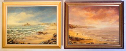 PAIR OF OIL ON CANVAS PAINTINGS - BEACH SCENES SIGNED WALLIS