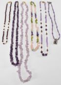 GROUP OF BEADED NECKLACES TO INCLUDE AMETHYST & QUARTZ
