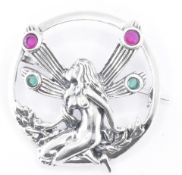 SILVER FAIRY ROUNDEL BROOCH WITH GREEN & PINK STONES