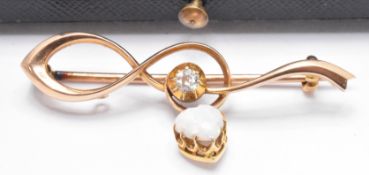 9CT GOLD OPAL AND DIAMOND BAR BROOCH