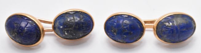 PAIR FRENCH 18CT GOLD & LAPIS LAZULI GENTS CUFFLINKS