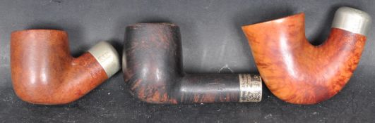 VINTAGE 20TH CENTURY STERLING SILVER COLLARED PETERSONS SMOKING PIPE WITH TWO OTHERS