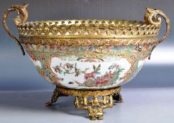 19TH CENTURY CHINESE CANTON ORMOLU MOUNTED PORCELAIN BOWL