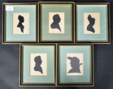 SET OF FIVE 19TH CENTURY SILHOUETTE PORTRAIT PAINTINGS