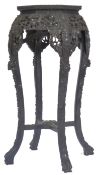 CHINESE CARVED HARDWOOD EBONISED PLANT / VASE STAND