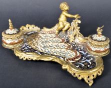 FRENCH CHAMPLEVE ENAMEL CHERUB DESK STAND