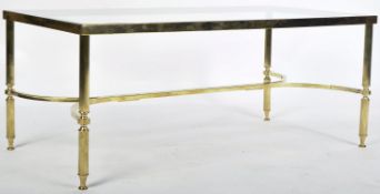 HOLLYWOOD REGENCY BRASS FRAMED COFFEE TABLE WITH GLASS TOP