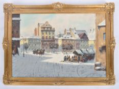 WOLSKY - POLISH SCHOOL OIL ON CANVAS WARSAW SCENE PAINTING