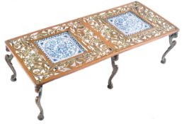 19TH CENTURY VICTORIAN BRONZE TRIVET SET WITH MINTON TILES