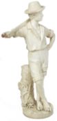 LARGE 19TH CENTURY ITALIAN WHITE MARBLE HUNTSMAN STATUE