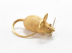 VINTAGE GOLD & RUBY MOUSE BROOCH