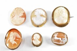 ASSORTMENT OF ANTIQUE CAMEOS INCLUDING ARTEMIS BROOCH