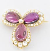 19TH CENTURY GOLD GARNET & PEARL BROOCH PENDANT