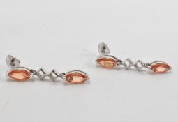 HALLMARKED 18CT GOLD & PADPARADSCHA SAPPHIRE EARRINGS