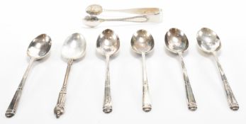 ASSORTMENT OF SILVER HALLMARKED TEASPOONS & TONGS