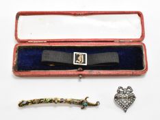 VICTORIAN GOLD & ENAMEL SLIDE WITH HEART BROOCH & SWORD BROOCH