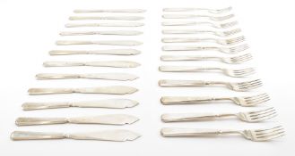 TWELVE PERSON SILVER HALLMARKED FISH KNIVES & FORKS SET