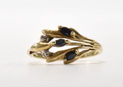 HALLMARKED 9CT GOLD SAPPHIRE & DIAMOND RING