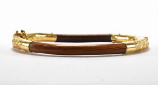 CHINESE WOODEN & GOLD BANGLE BRACELET