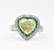 ART DECO STYLE EMERALD & DIAMOND HEART TARGET RING
