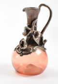 ART NOUVEAU SILVER & CRANBERRY GLASS JUG