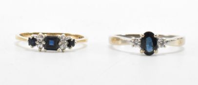 TWO HALLMARKED 9CT GOLD DIAMOND & SAPPHIRE RINGS