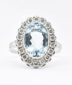 AQUAMARINE GOLD & DIAMOND CLUSTER RING