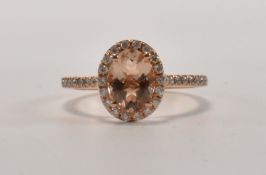 9CT HALLMARKED MANGANITE & DIAMOND CLUSTER RING