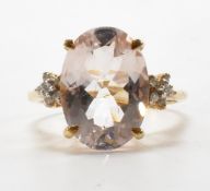 HALLMARKED 9CT GOLD PINK STONE & DIAMOND DRESS RING