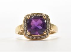 HALLMARKED 9CT GOLD & AMETHYST DRESS RING