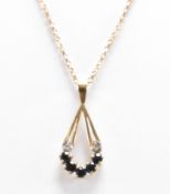 HALLMARKED 9CT GOLD SAPPHIRE & DIAMOND PENDANT NECKLACE