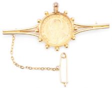 SOUTH AFRICAN 1/2 POND GOLD COIN BROOCH