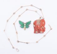 EINER MODAHL NORWEIGIAN SILVER ENAMELLED BROOCH & RED STONE PENDANT