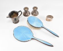 GROUP OF SILVER & WHITE METAL ITEMS INCLUDING CANDLESTICKS