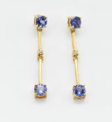 18CT GOLD TANZANITE & DIAMOND DROP EARRINGS