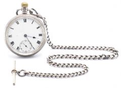 1920S SILVER HALLMARKED POCKET WATCH & WHITE METAL CHAIN