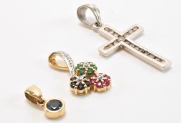 THREE HALLMARKED 9CT GOLD STONE SET PENDANTS