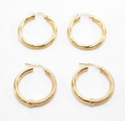 TWO PAIRS OF VINTAGE GOLD HOOP EARRINGS