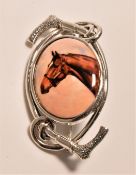 SILVER ENAMELLED HORSE BROOCH