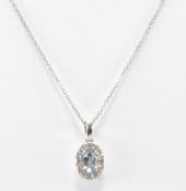 WHITE GOLD AQUAMARINE & DIAMOND PENDANT NECKLACE