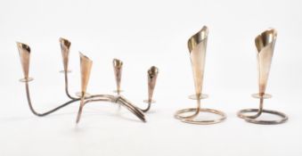 THREE HANS JENSEN DANISH SILVER PLATED CANDLE STICKS