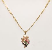 GOLD FLAT LINK NECKLACE CHAIN & TUTTI FRUITI GRAPE PENDANT