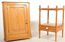 19TH CENTURY VICTORIN PINE CABINET TOGETHER WITH PINE NIGHTSTAND