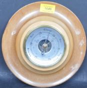 VINTAGE 20TH CENTURY OLIVE WOOD WEATHER BAROMETER