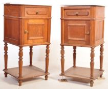 PAIR OF FRENCH 19TH CENTURY OAK & MARBLE BEDSIDE TABLES