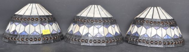THREE ART DECO tTIFFANY STYLE GLASS WALL LIGHT SHADES