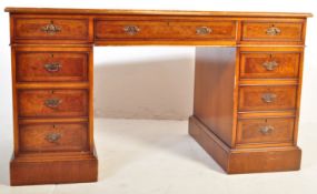 20TH CENTURY REGENCY REVIVAL BURR WALNUT PEDESTAL DESK